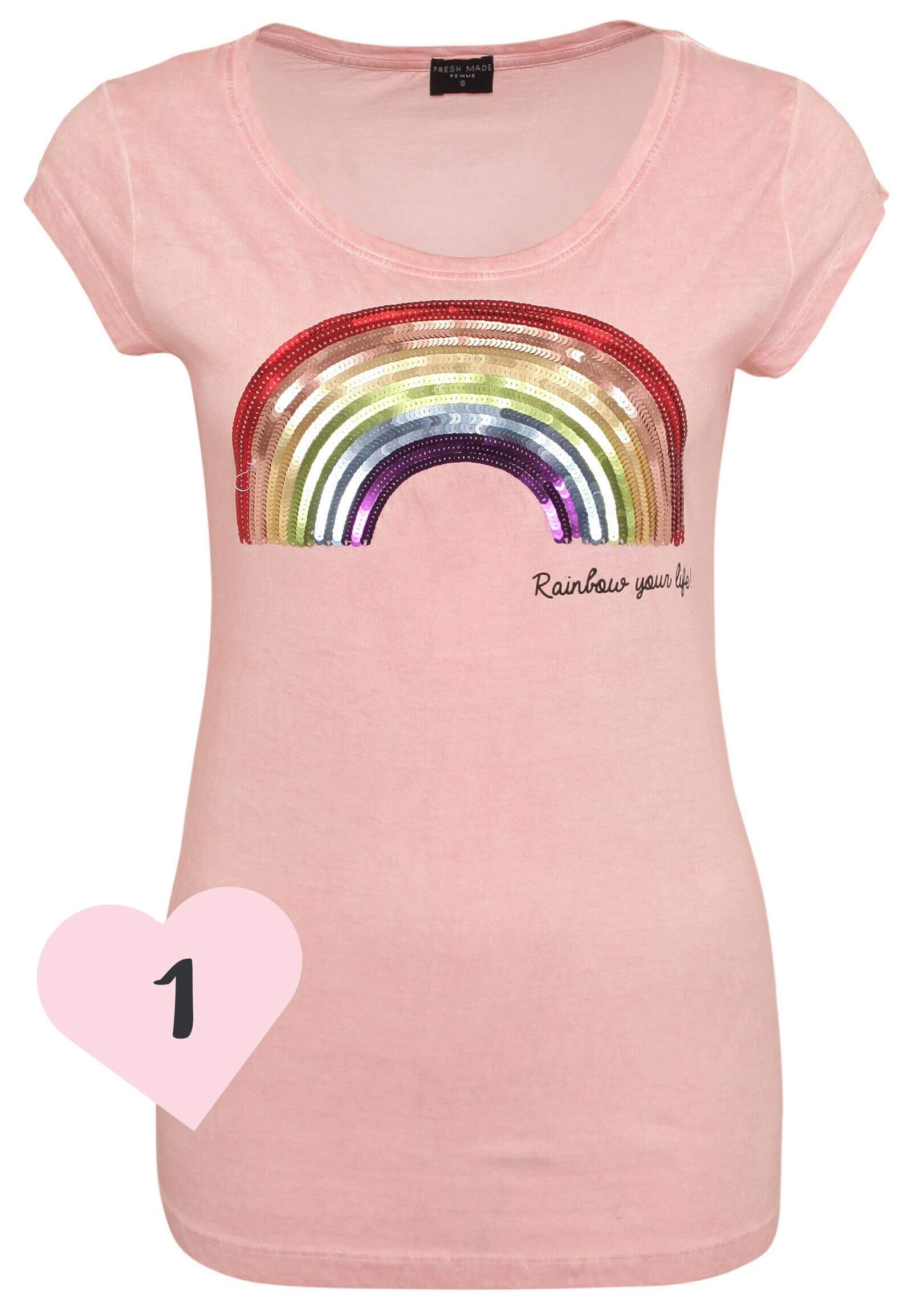 T-Shirt mit Pailletten Regenbogen