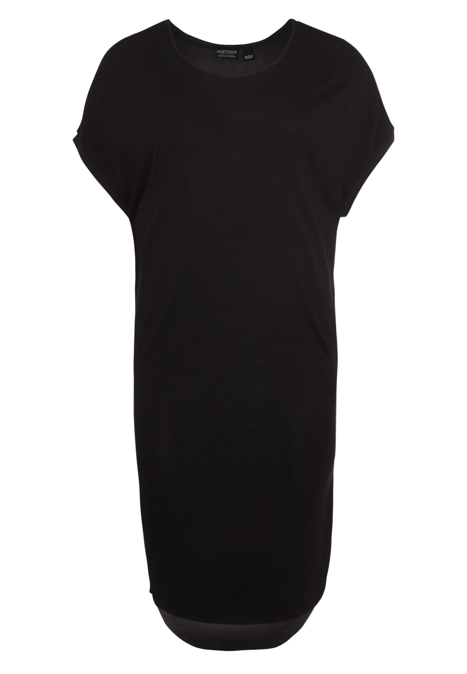 Schwarzes Kleid mit rundem Saum